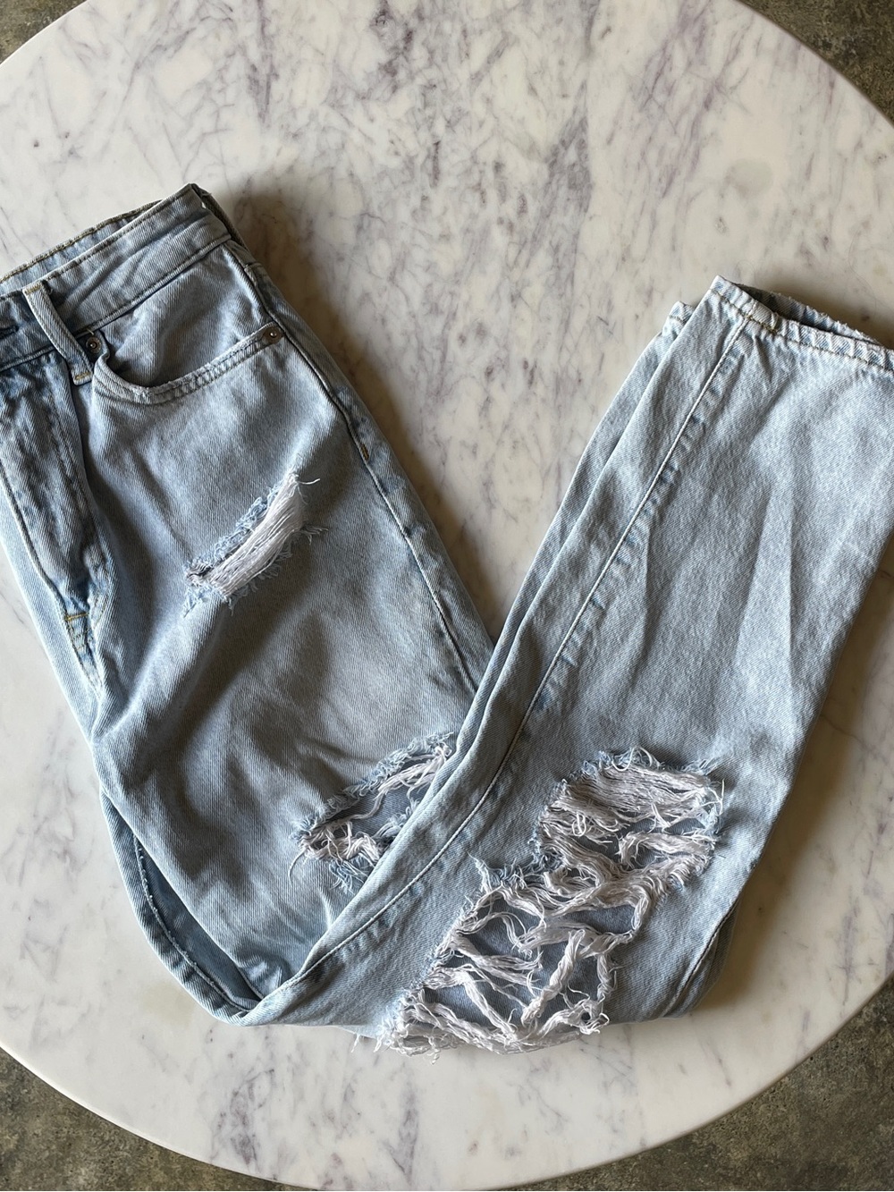 H&M Light Blue Ripped Boyfriend Jeans